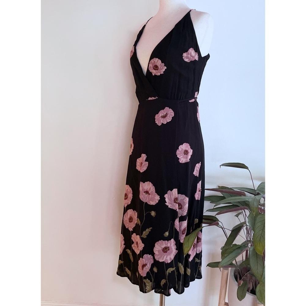 EUC Reformation Floral Pink Poppy Flower Temple Midi Wrap Dress Size '​​​​​​ - Picture 5 of 13